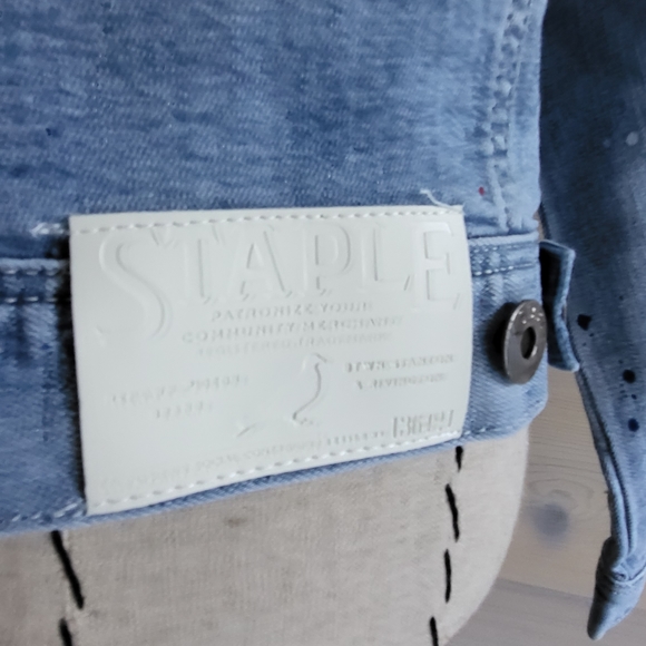 Jeff Staple Splatter Striped Distressed Denim Jean Jacket Unisex XS / W S-M, NWT - Picture 10 of 10